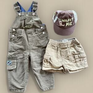 Vtg Gymboree 6-12 Mos Green Overalls Arctic Rescue Baggy Y2K Lot Shorts Dog Hat